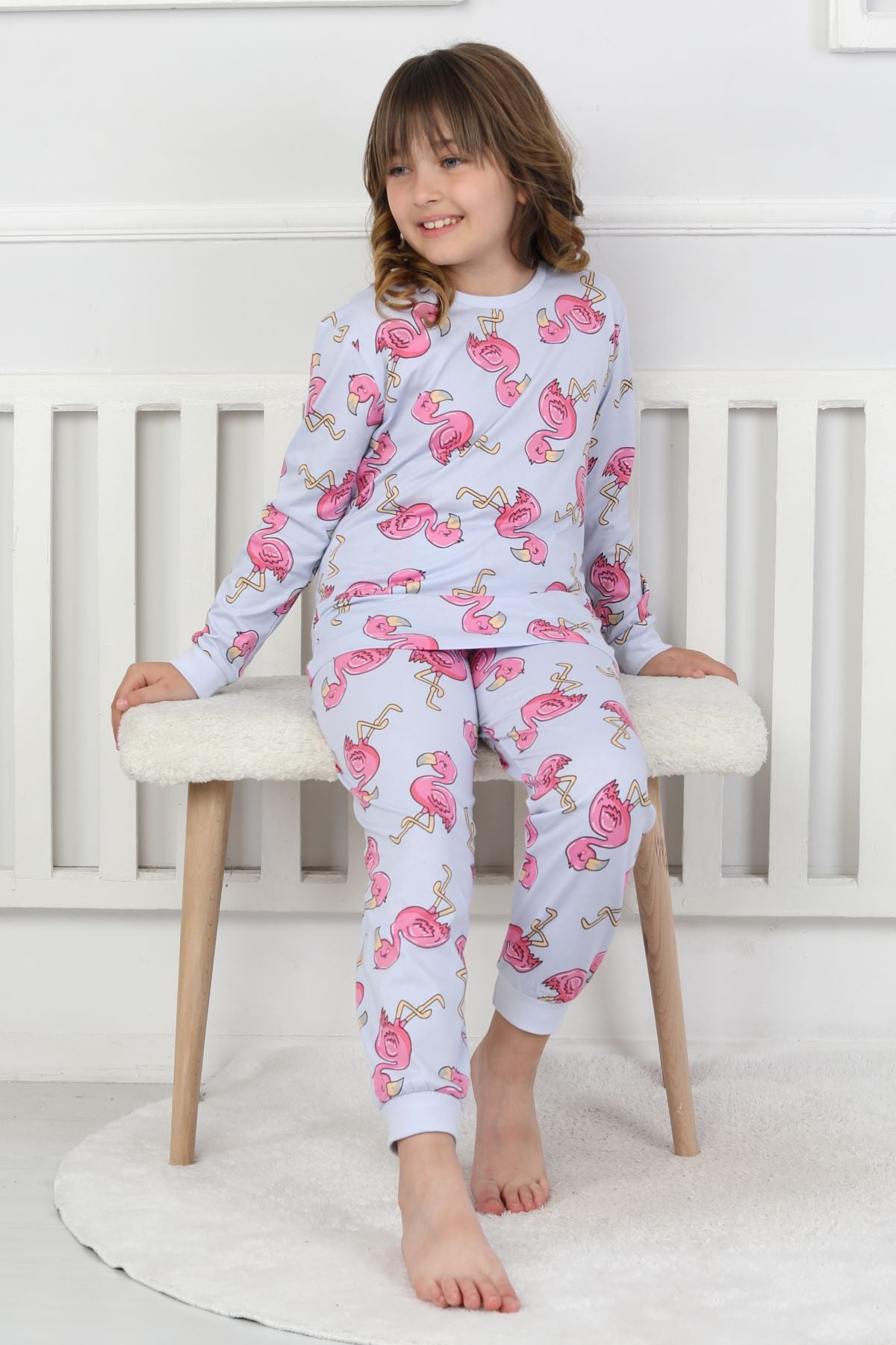 Cute Flamingo Desenli Kız Çocuk Pijama Takımı