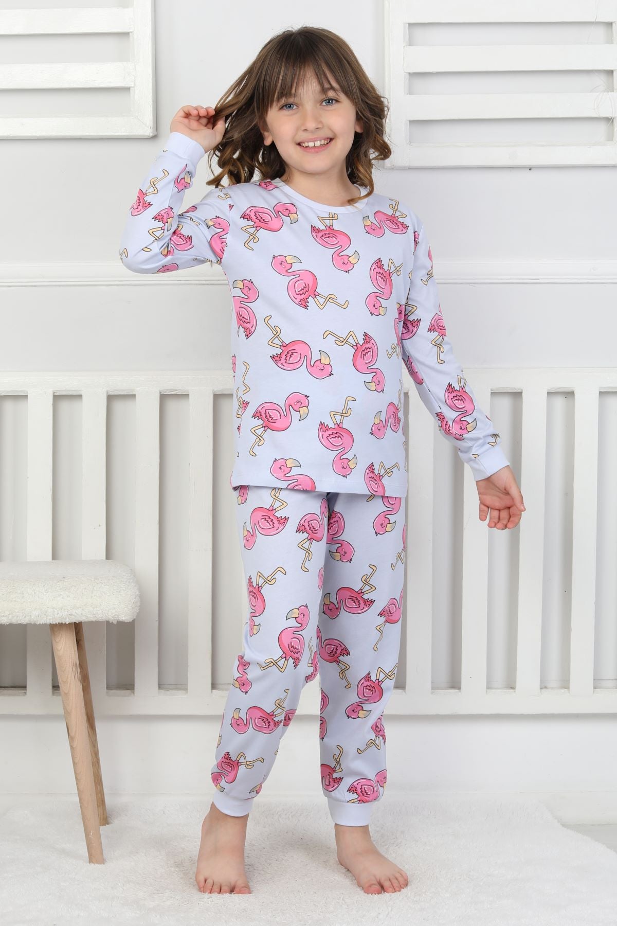 Cute Flamingo Desenli Kız Çocuk Pijama Takımı
