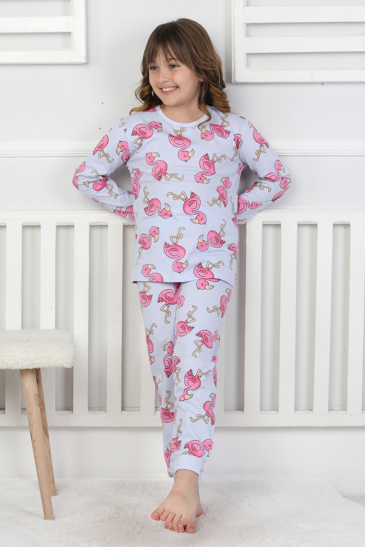 Cute Flamingo Desenli Kız Çocuk Pijama Takımı