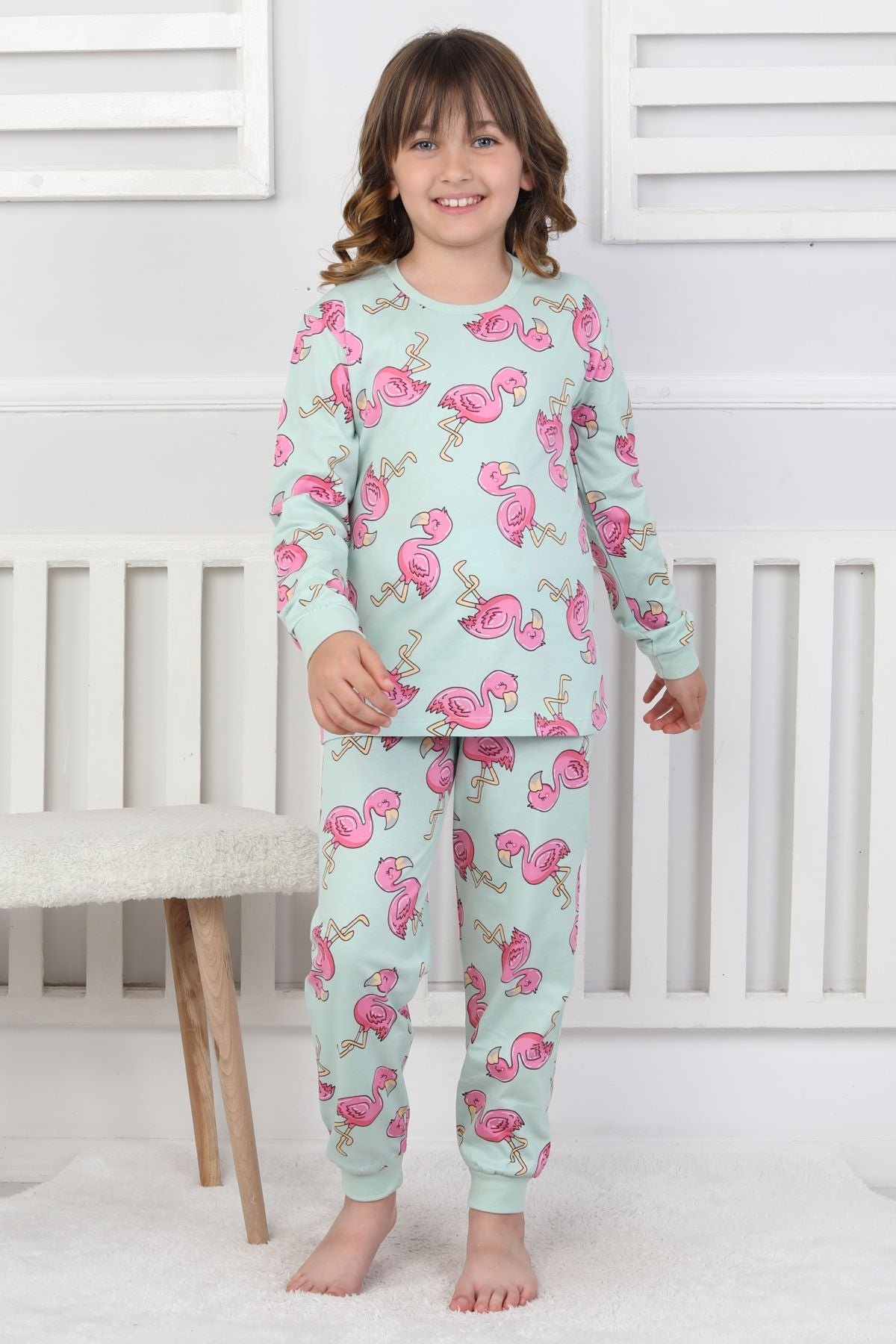 Cute Flamingo Desenli Kız Çocuk Pijama Takımı