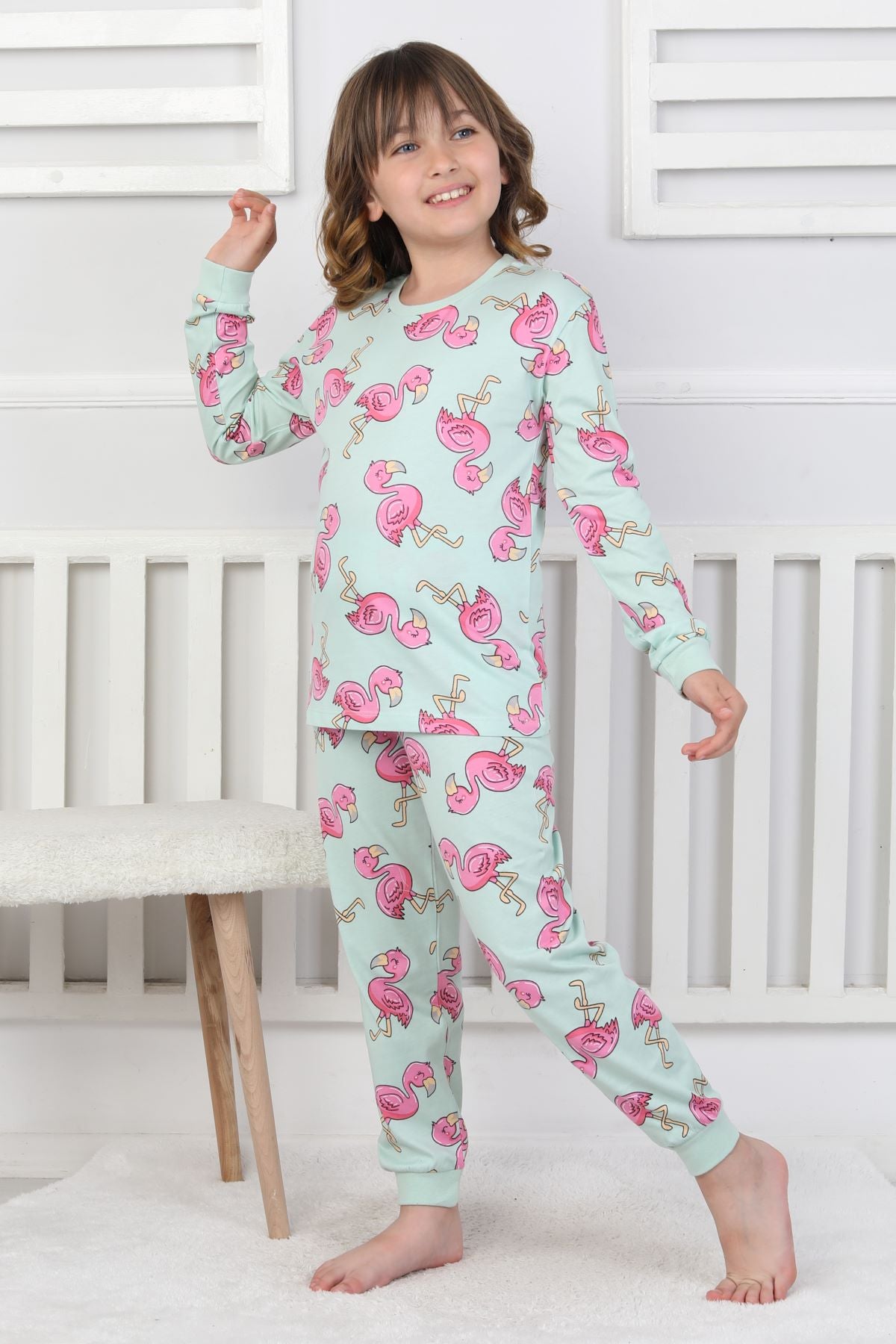 Cute Flamingo Desenli Kız Çocuk Pijama Takımı