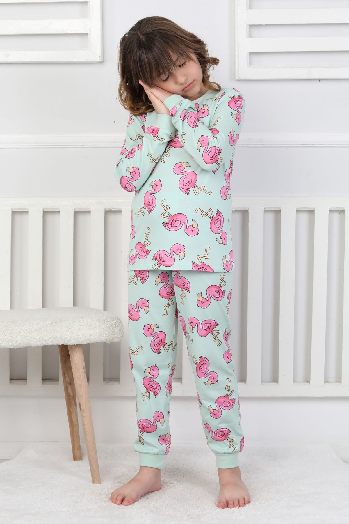 Cute Flamingo Desenli Kız Çocuk Pijama Takımı
