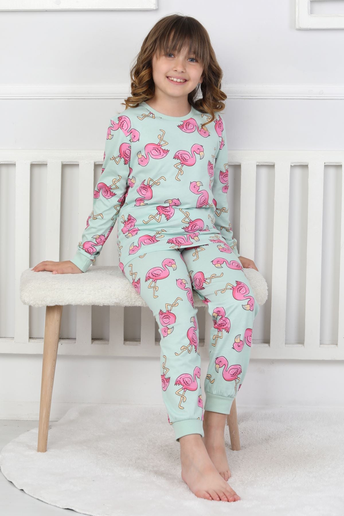 Cute Flamingo Desenli Kız Çocuk Pijama Takımı