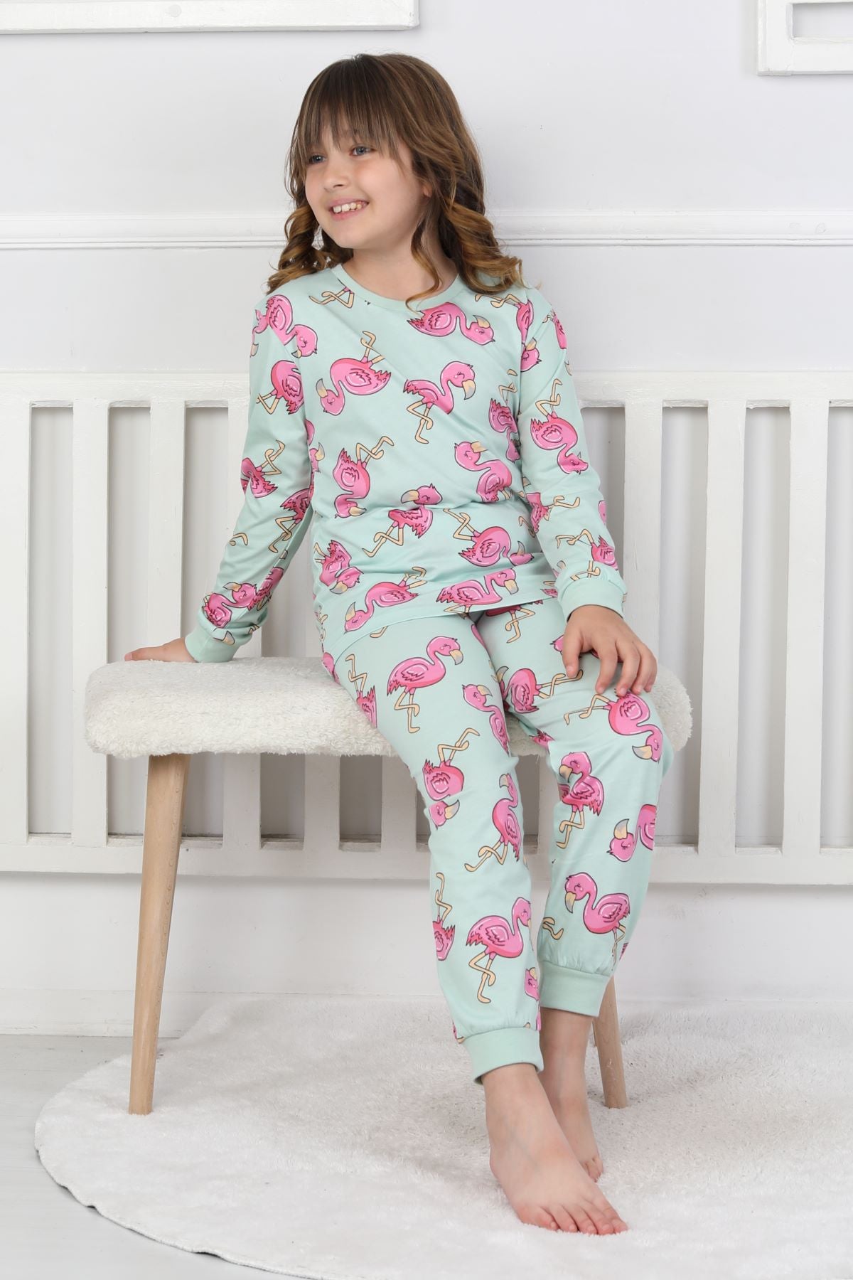 Cute Flamingo Desenli Kız Çocuk Pijama Takımı
