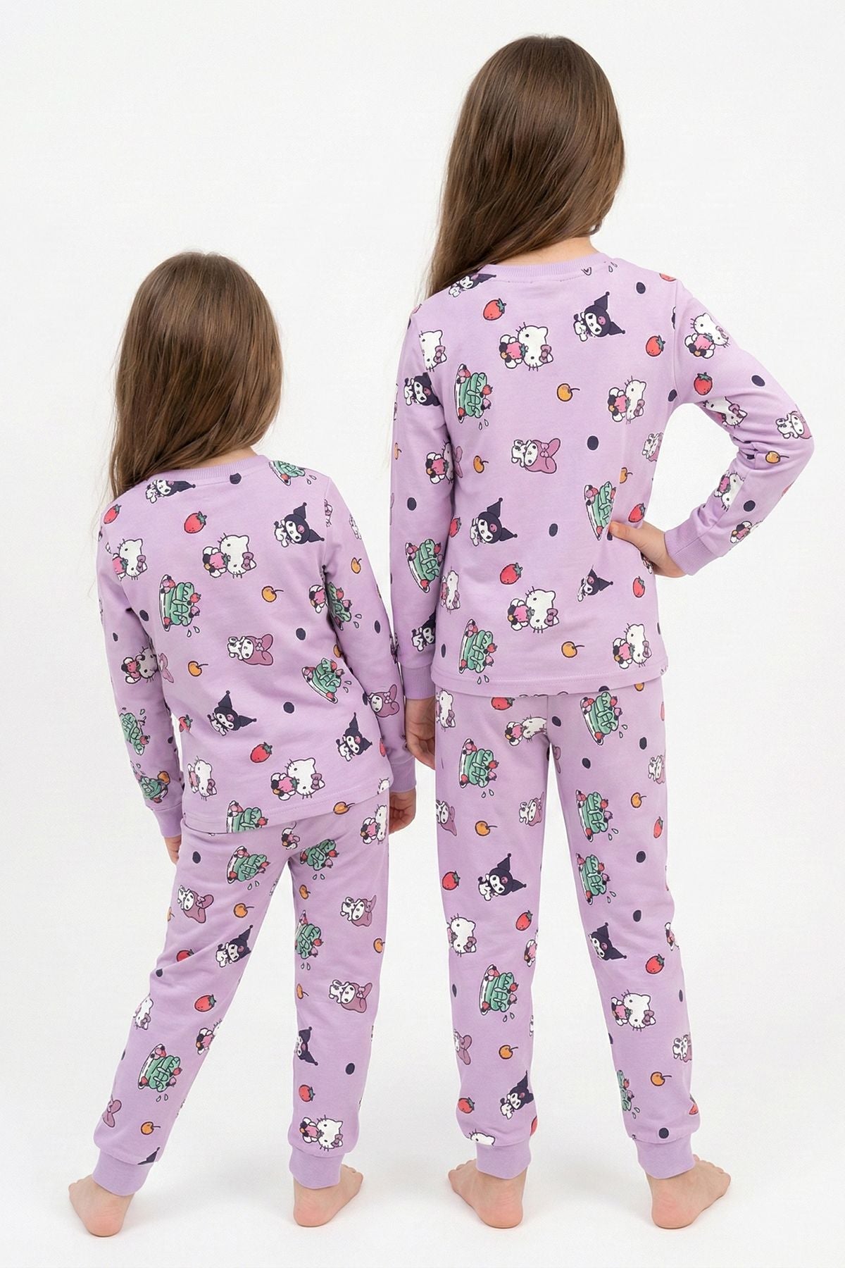 Cute Hello Kitty Ve Kuromi Desenli Kız Çocuk Pijama Takımı
