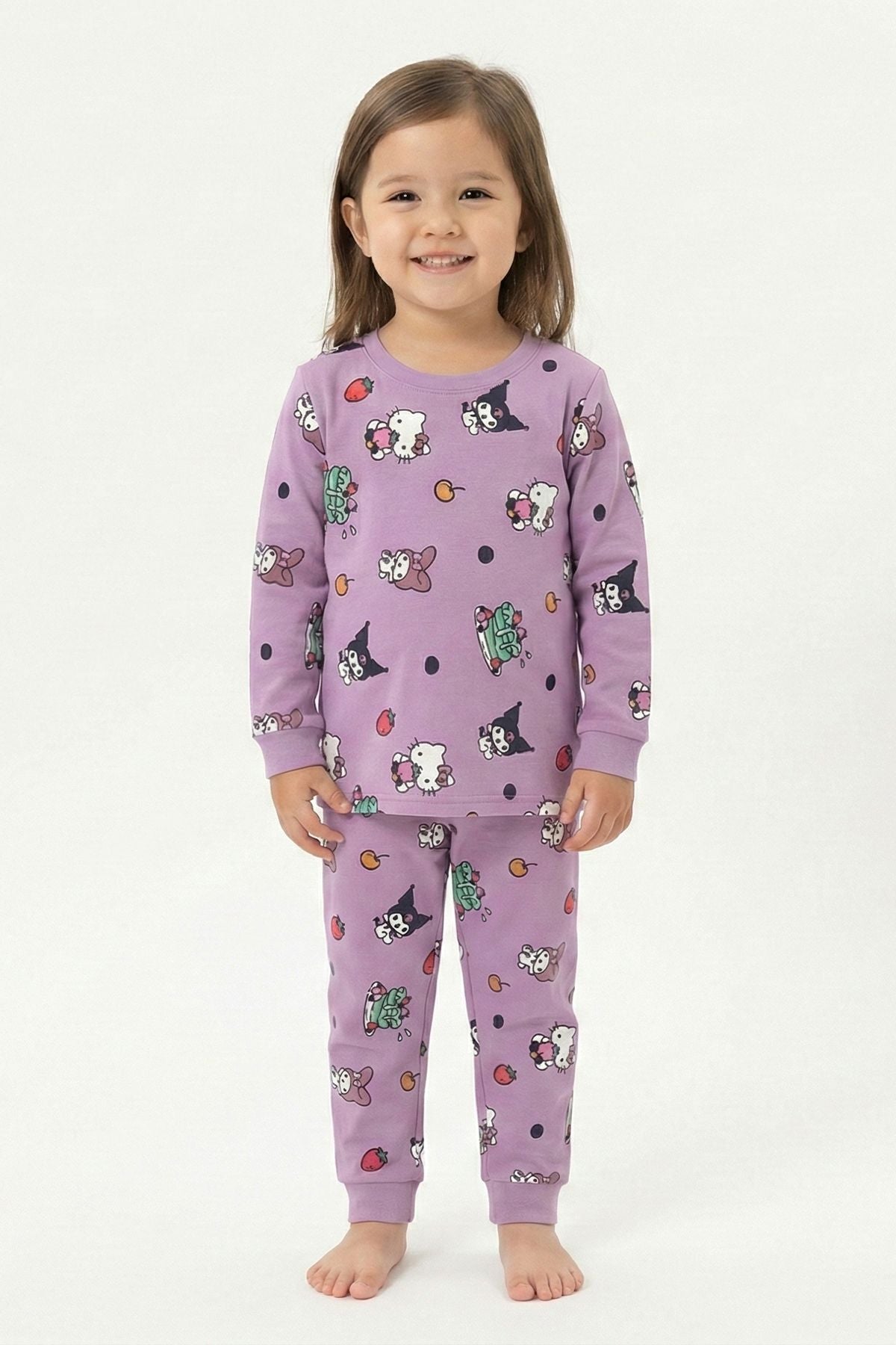 Cute Hello Kitty Ve Kuromi Desenli Kız Çocuk Pijama Takımı