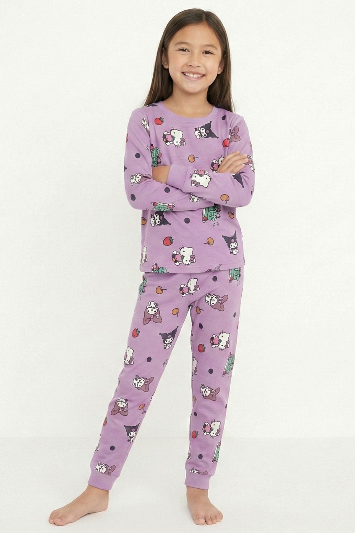 Cute Hello Kitty Ve Kuromi Desenli Kız Çocuk Pijama Takımı