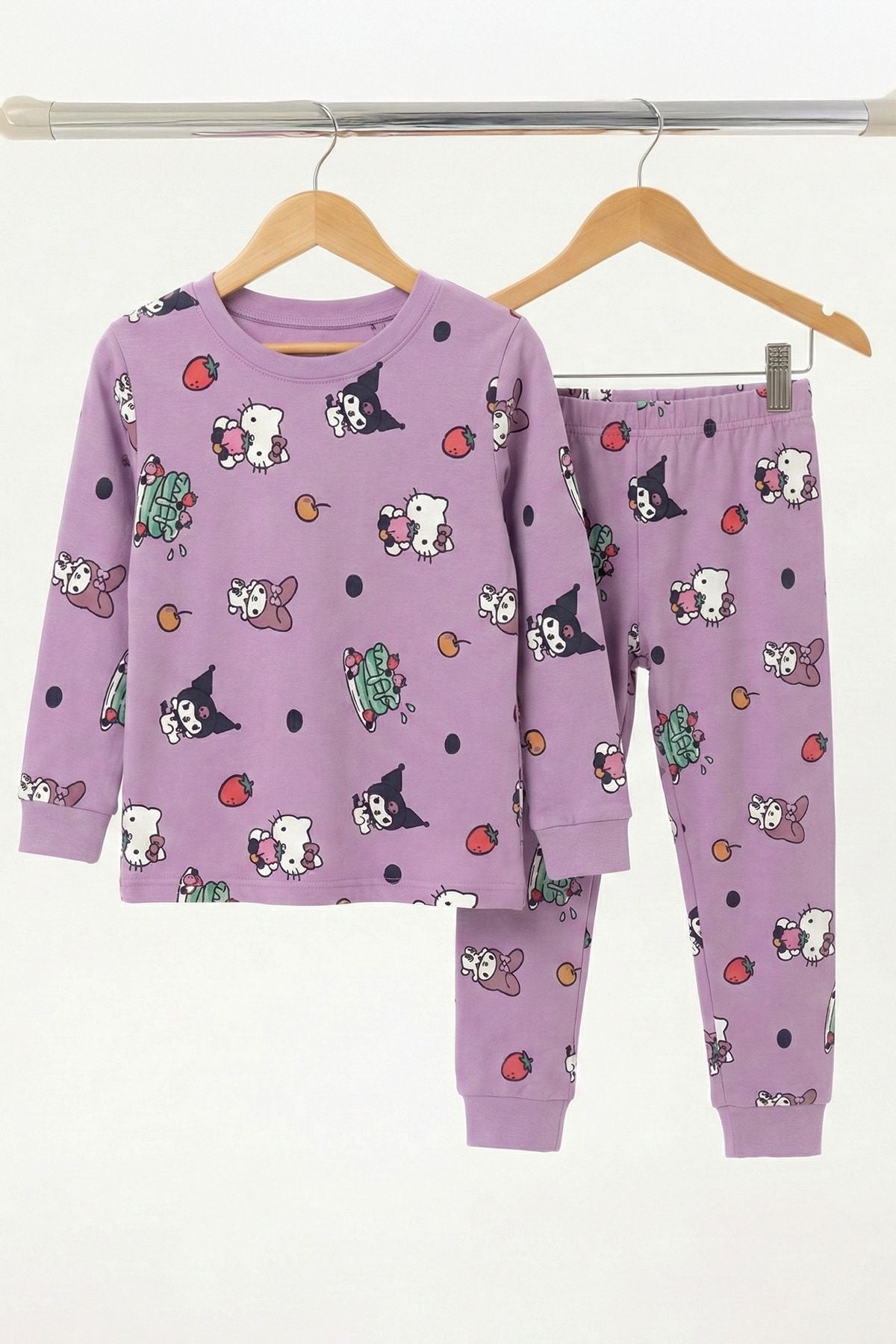 Cute Hello Kitty Ve Kuromi Desenli Kız Çocuk Pijama Takımı