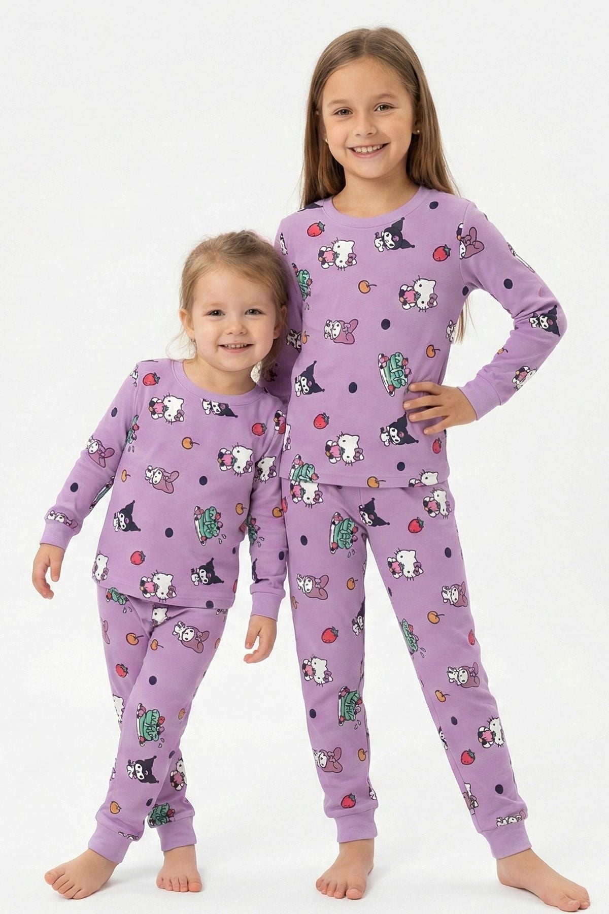 Cute Hello Kitty Ve Kuromi Desenli Kız Çocuk Pijama Takımı