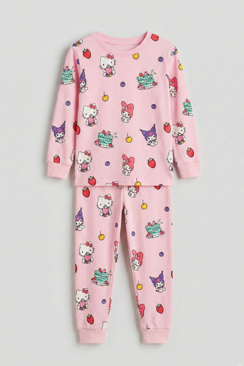 Cute Hello Kitty Ve Kuromi Desenli Kız Çocuk Pijama Takımı