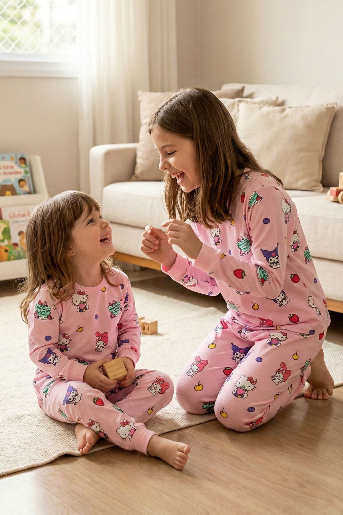 Cute Hello Kitty Ve Kuromi Desenli Kız Çocuk Pijama Takımı