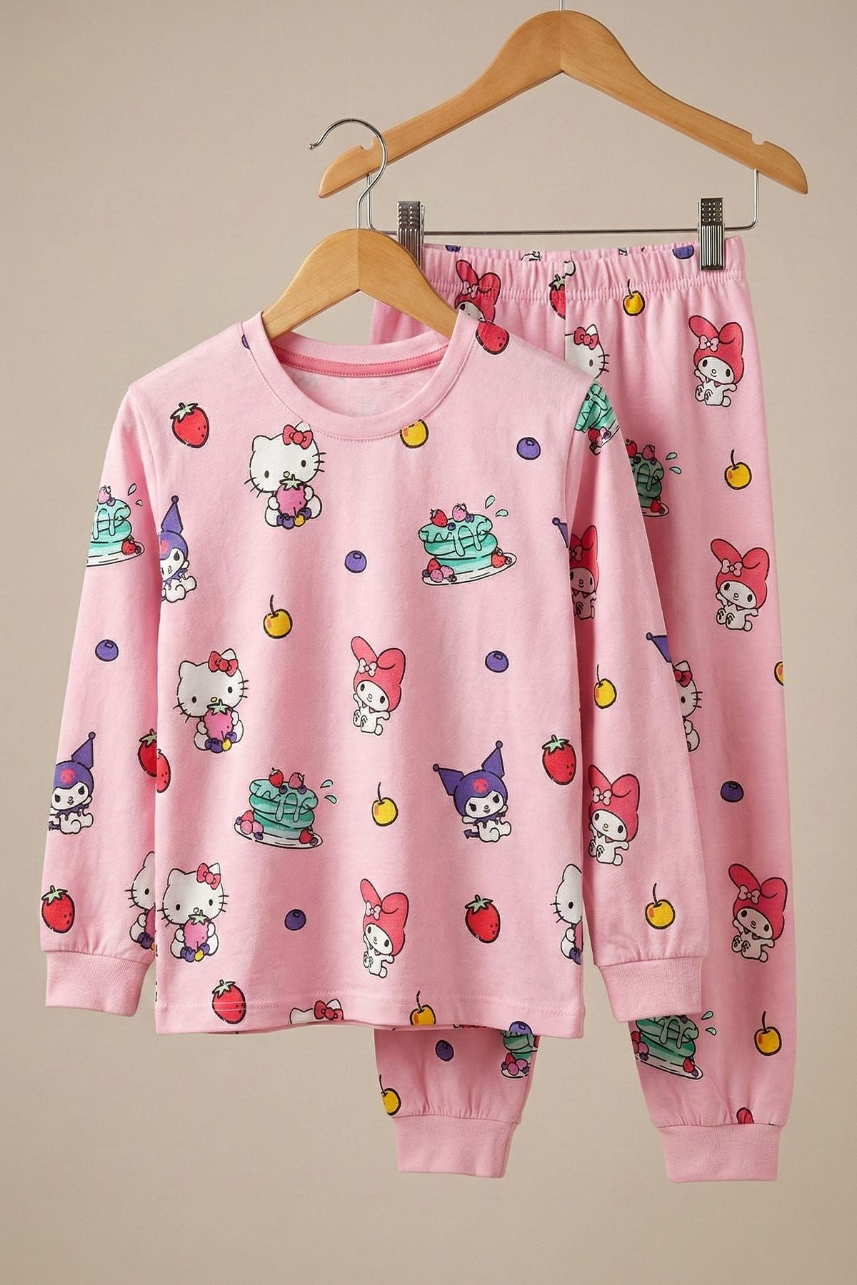 Cute Hello Kitty Ve Kuromi Desenli Kız Çocuk Pijama Takımı