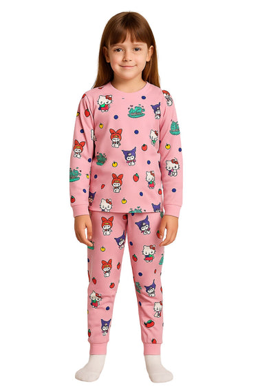 Cute Hello Kitty Ve Kuromi Desenli Kız Çocuk Pijama Takımı