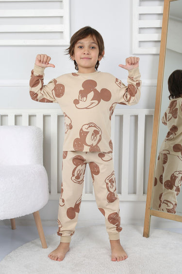 Cute Michey Çizgi Yüzler Desenli Erkek Çocuk Pijama Takımı