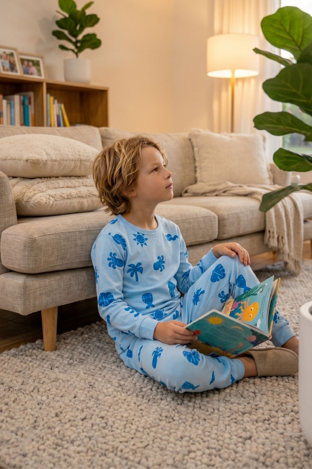 Deniz Temalı Mavi Renk %100 Pamuk Erkek Çocuk Pijama Takımı
