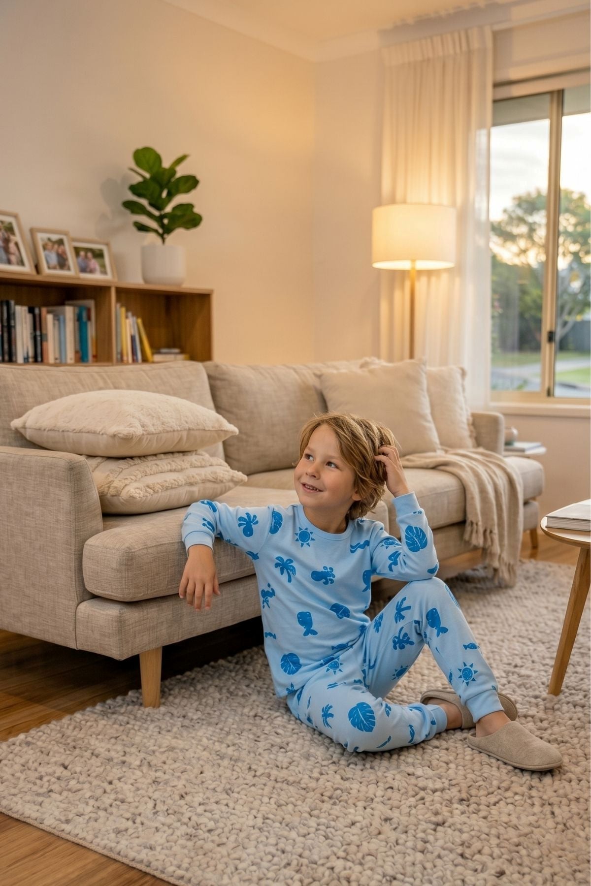 Deniz Temalı Mavi Renk %100 Pamuk Erkek Çocuk Pijama Takımı