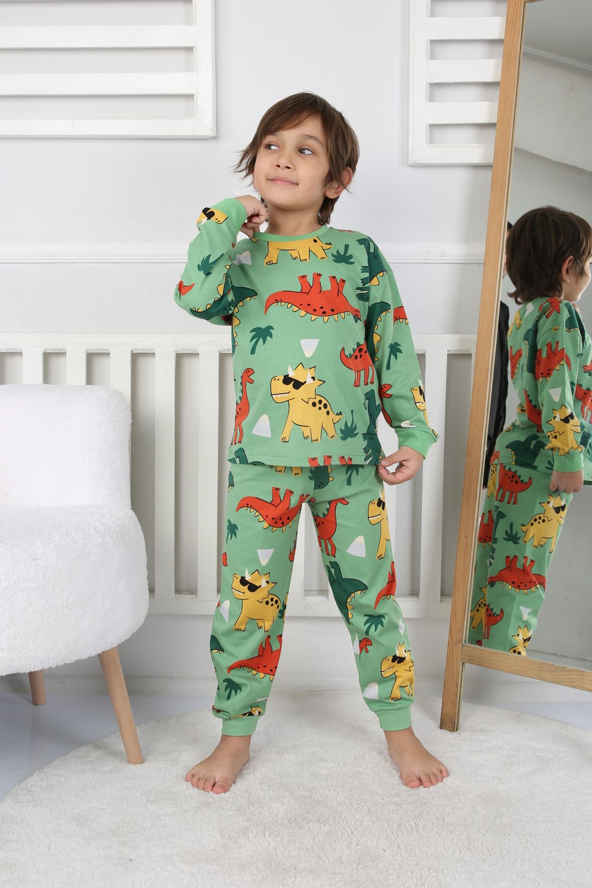 Dinozor Desenli Erkek Çocuk Pijama Takımı