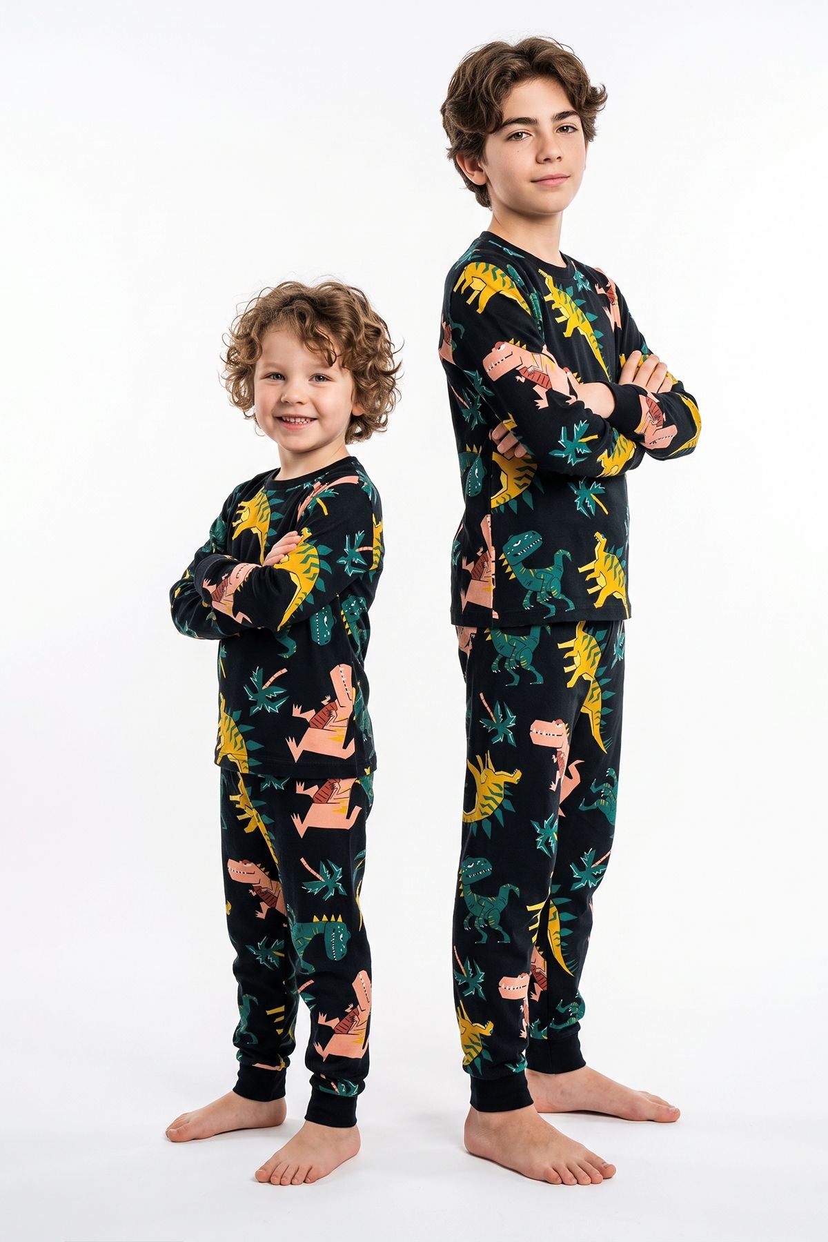 Dinozor Desenli Siyah Uzun Kollu Erkek Çocuk Pijama Takımı