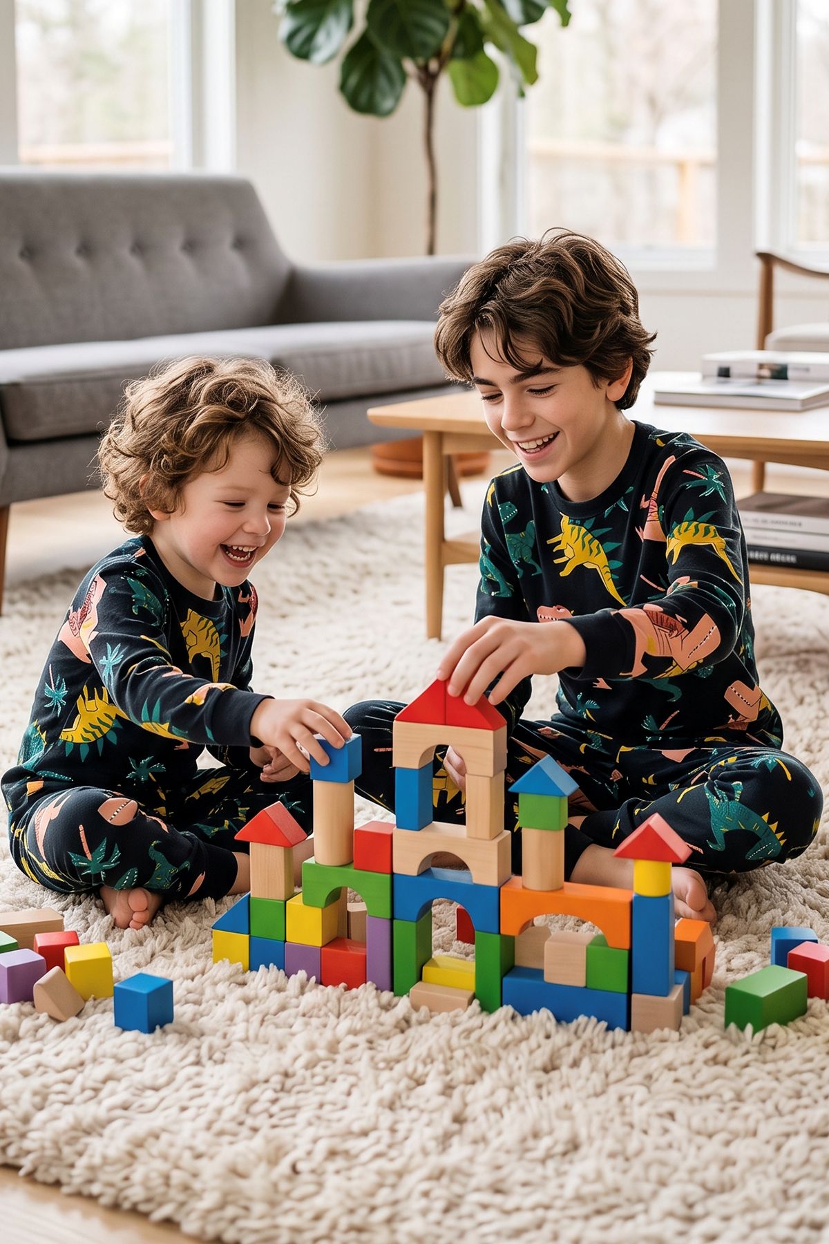 Dinozor Desenli Siyah Uzun Kollu Erkek Çocuk Pijama Takımı