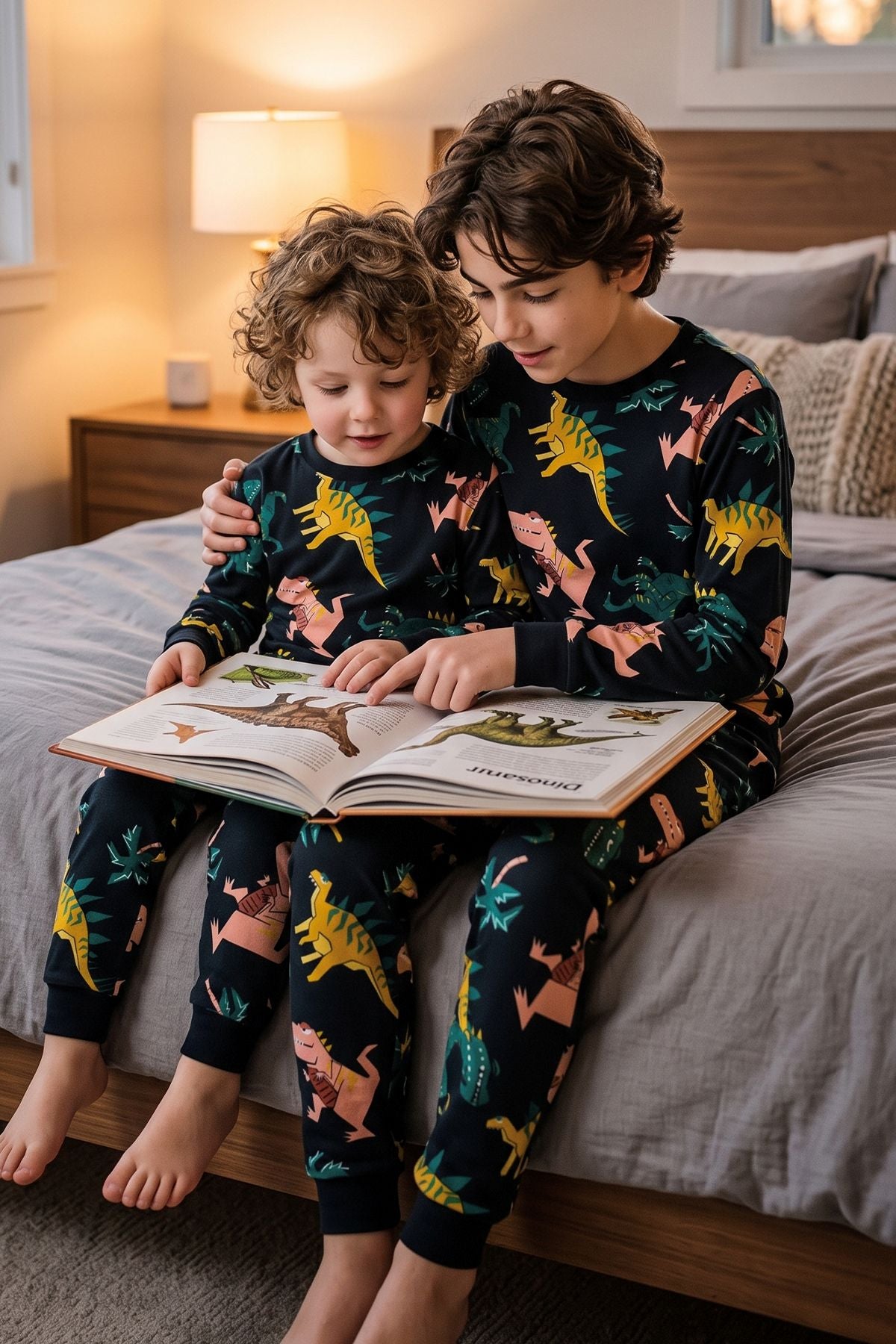 Dinozor Desenli Siyah Uzun Kollu Erkek Çocuk Pijama Takımı