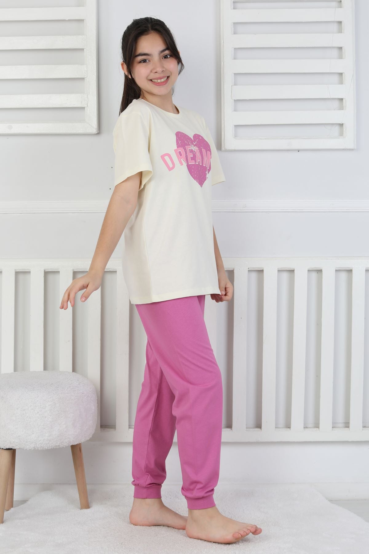 Dreamer Kalp Baskılı Kız Çocuk Pijama Takımı