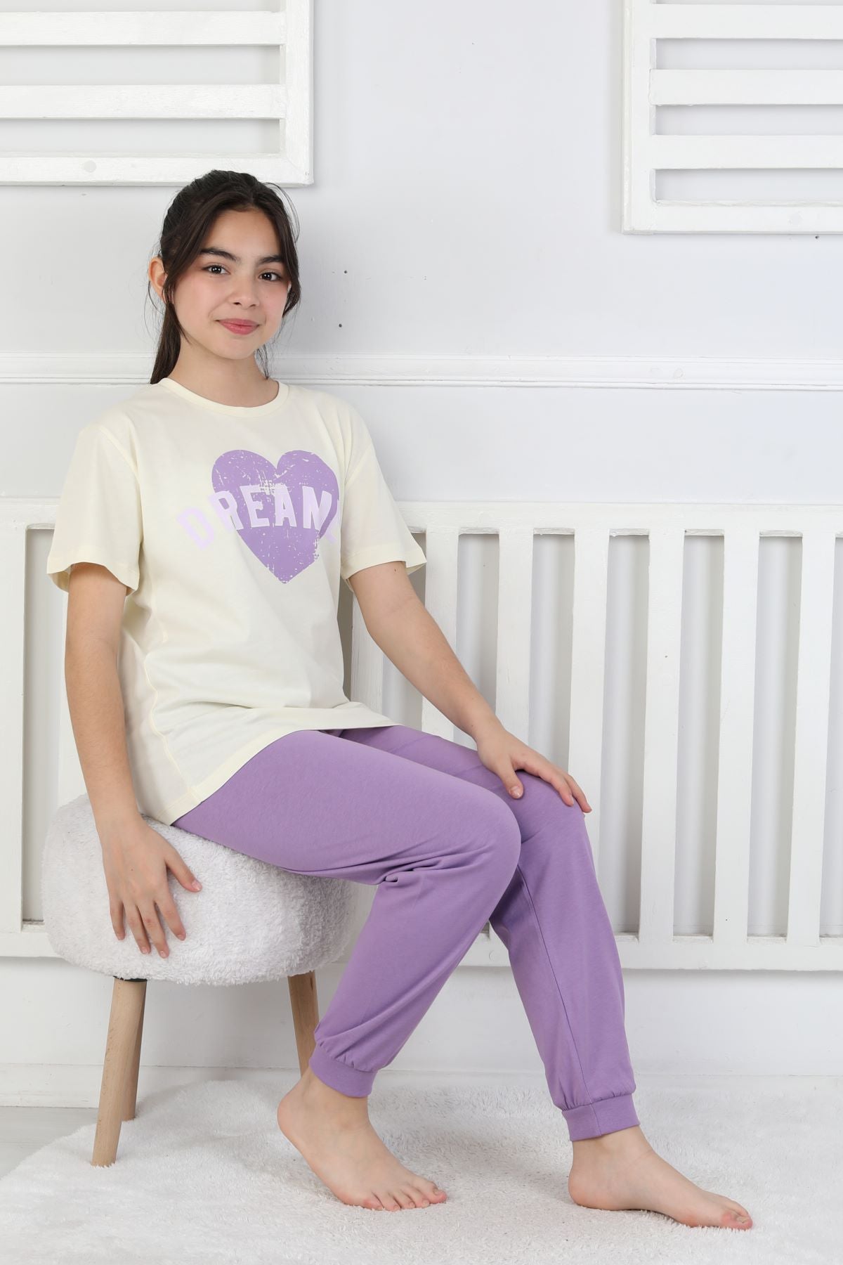 Dreamer Kalp Baskılı Kız Çocuk Pijama Takımı