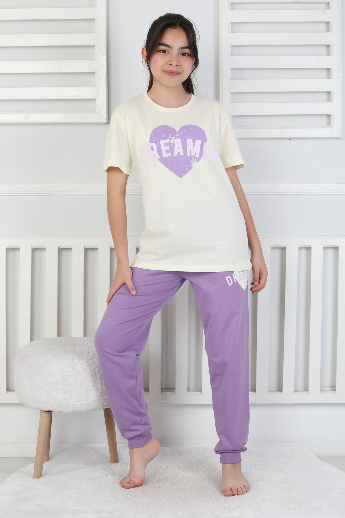 Dreamer Kalp Baskılı Kız Çocuk Pijama Takımı