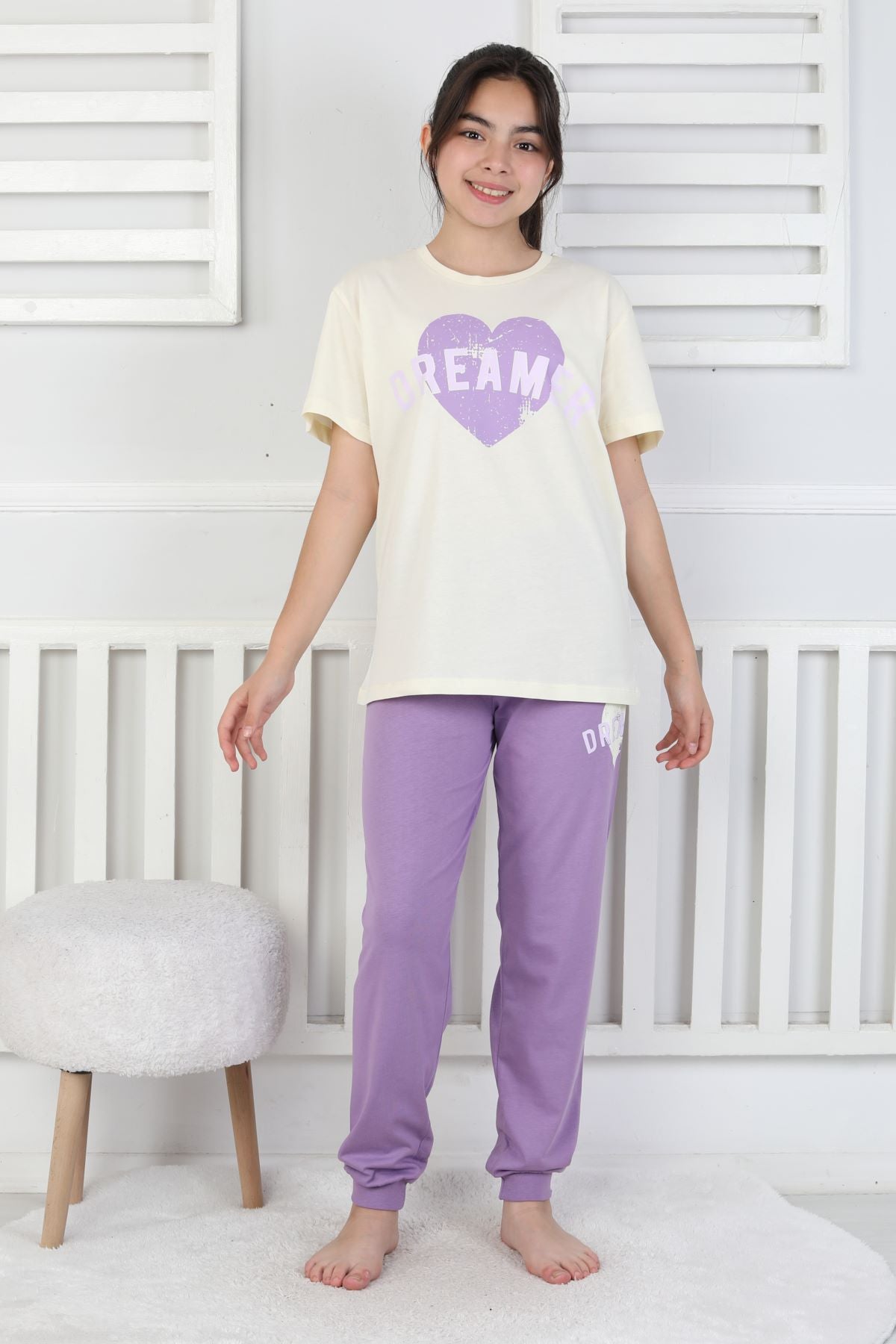 Dreamer Kalp Baskılı Kız Çocuk Pijama Takımı