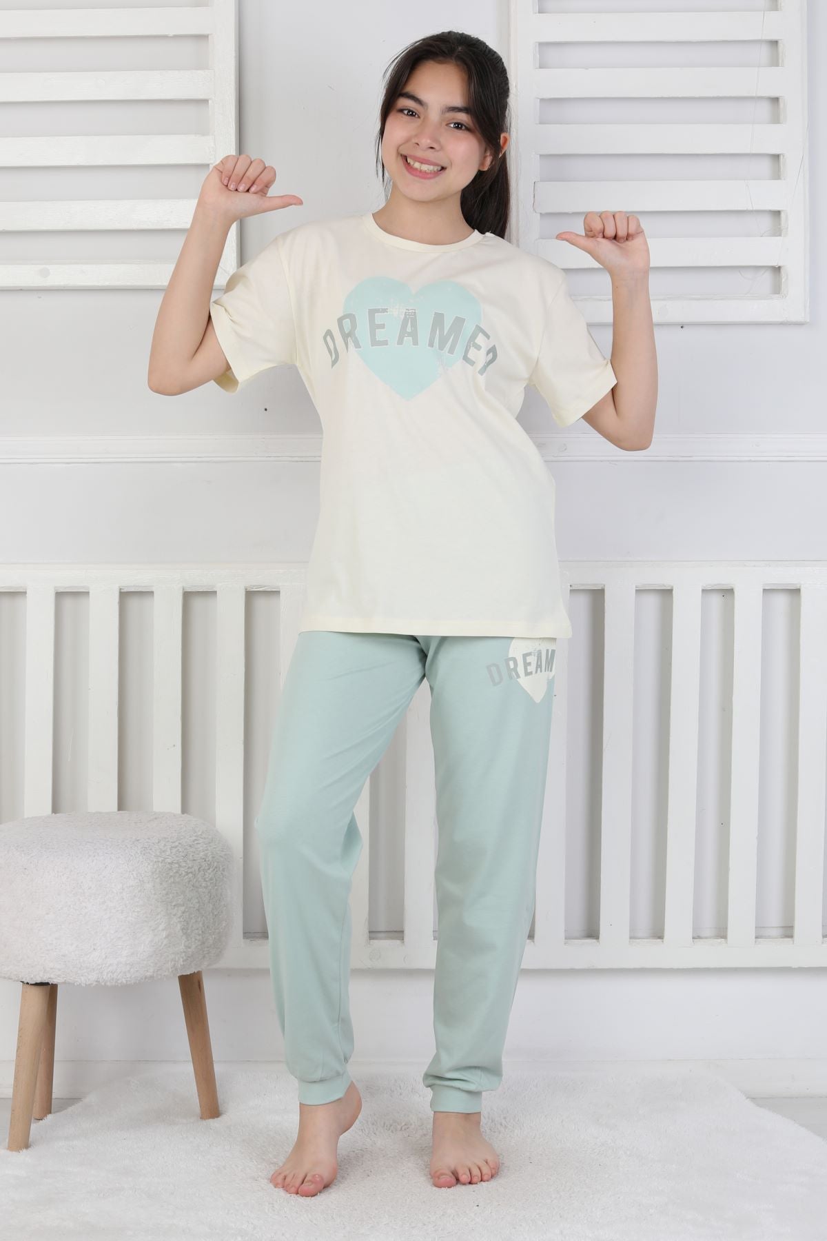 Dreamer Kalp Baskılı Kız Çocuk Pijama Takımı