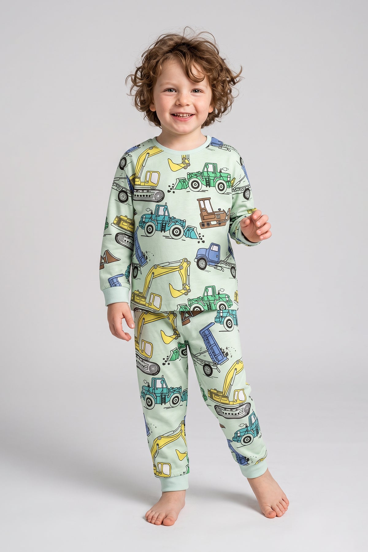 Ekskavatör Desenli %100 Pamuk Erkek Çocuk Pijama Takımı