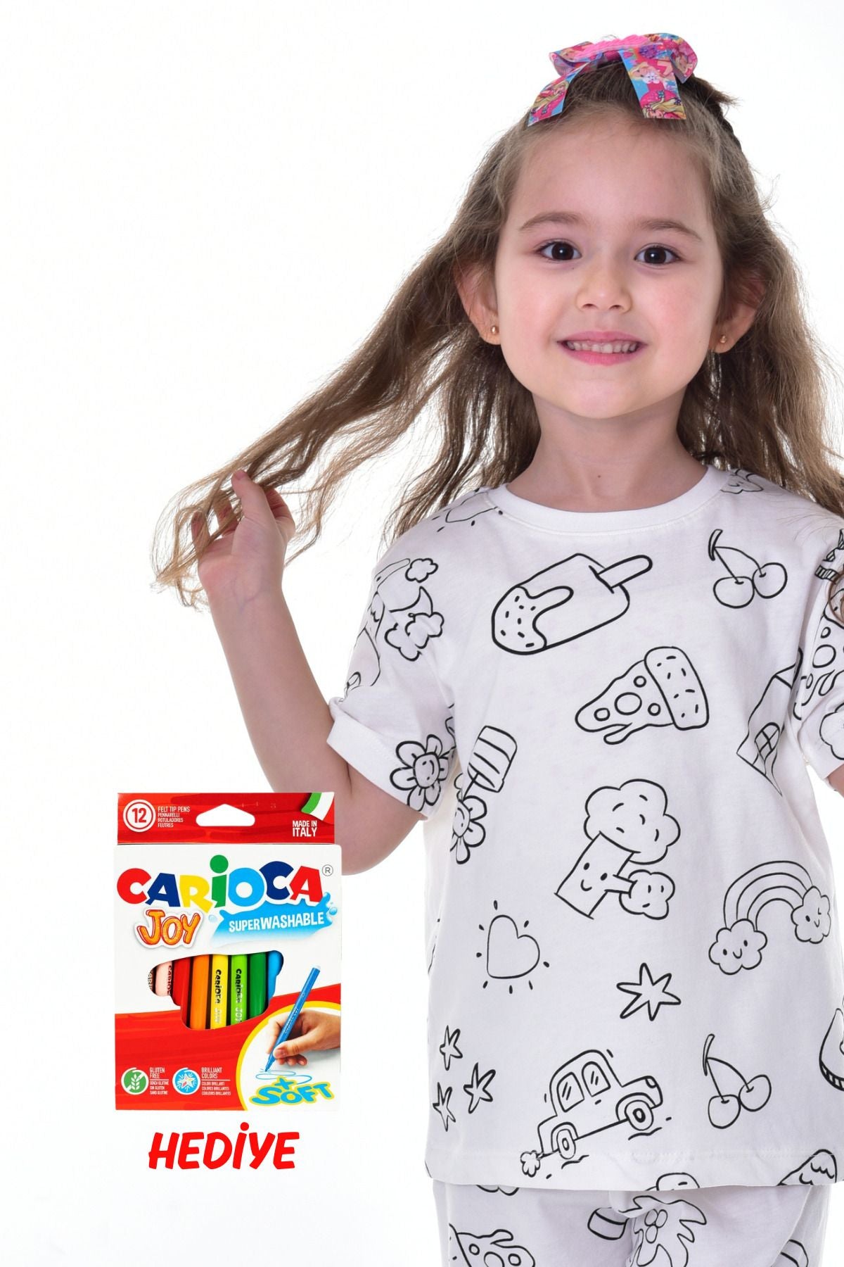 Boyanabilir Çocuk Pijama Takımı - 12'li Kalem Hediyeli - Kısa Kol