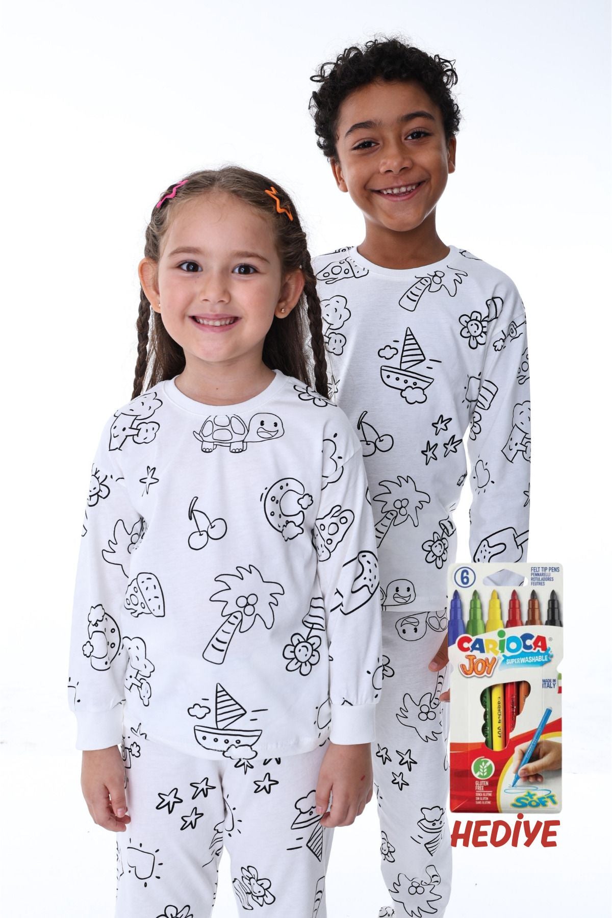 En Sevimli Figürleri Özel Kalemi ile BOYANABİLİR Çocuk Pijama Takımı (Yıkama Sonrası Leke Bırakmaz)