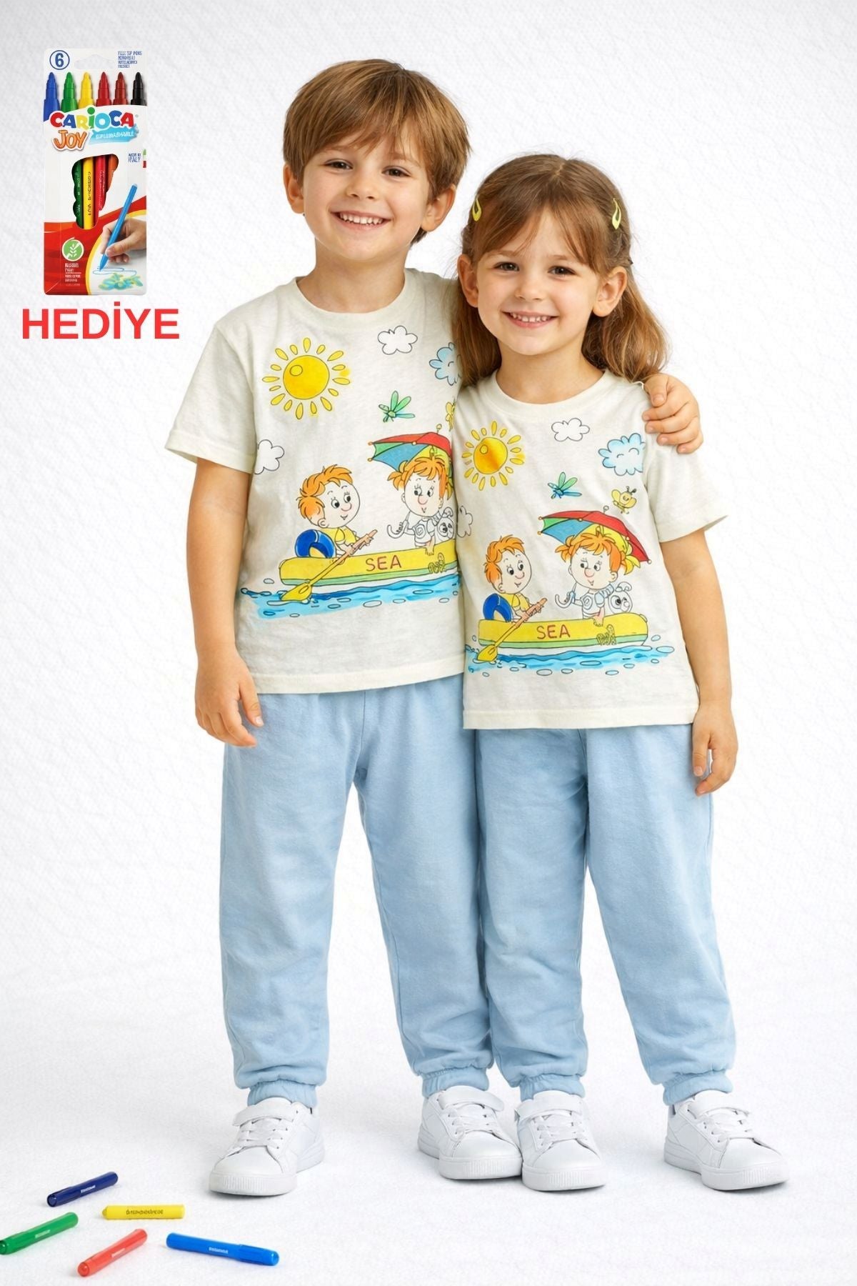Boyanabilir Çocuk Pijama Takımı - 6'lı Kalem Hediyeli