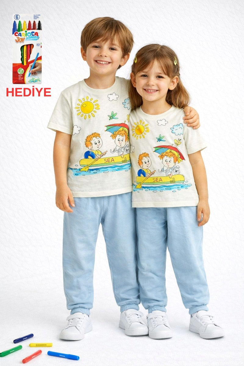 En Sevimli Figürleri Özel Kalemi ile BOYANABİLİR Çocuk Pijama Takımı (Yıkama Sonrası Leke Bırakmaz)