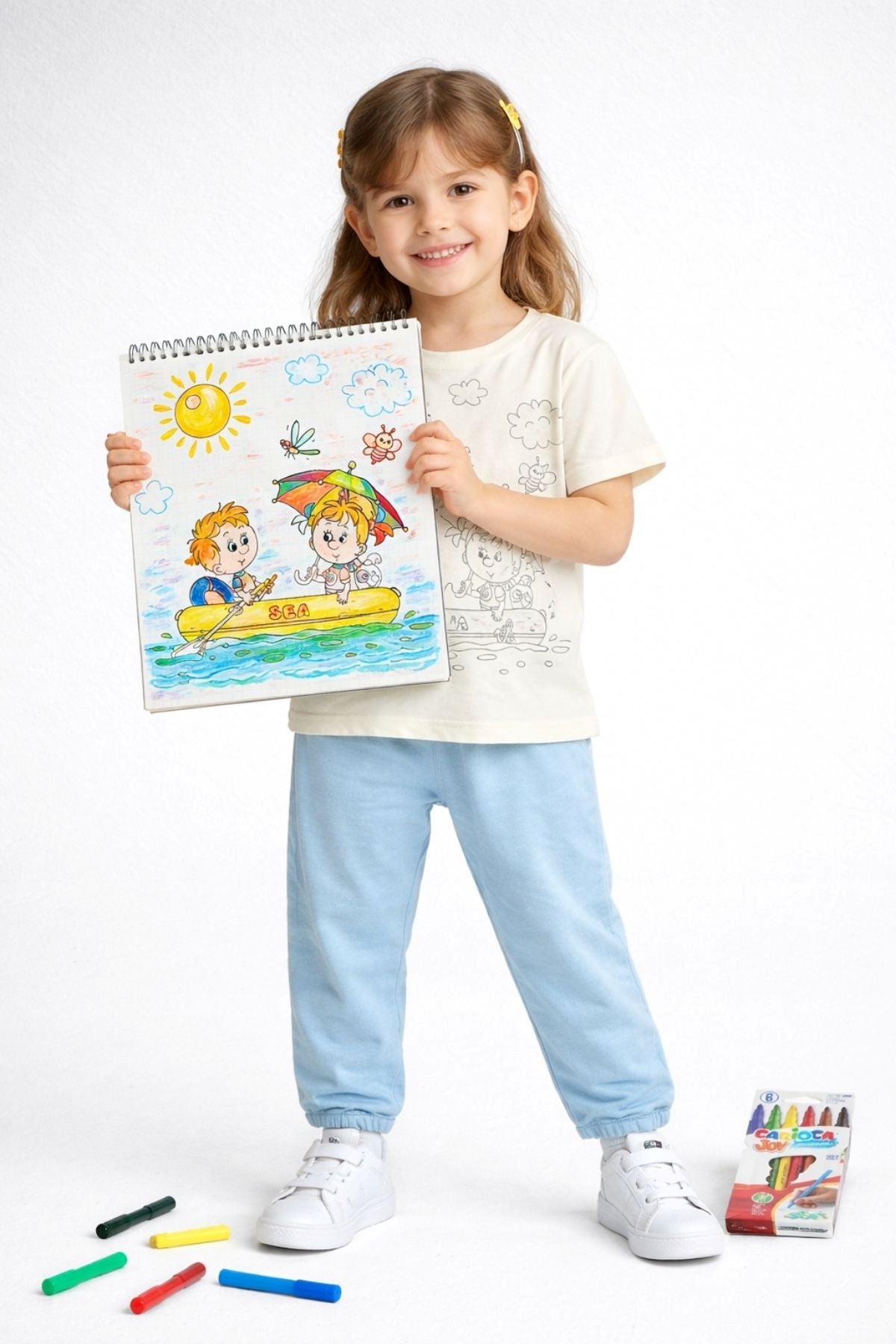 Boyanabilir Çocuk Pijama Takımı - 6'lı Kalem Hediyeli