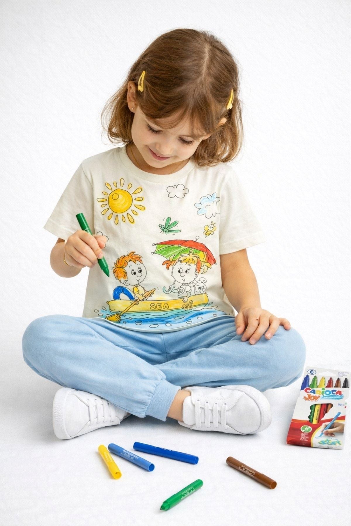 Boyanabilir Çocuk Pijama Takımı - 6'lı Kalem Hediyeli