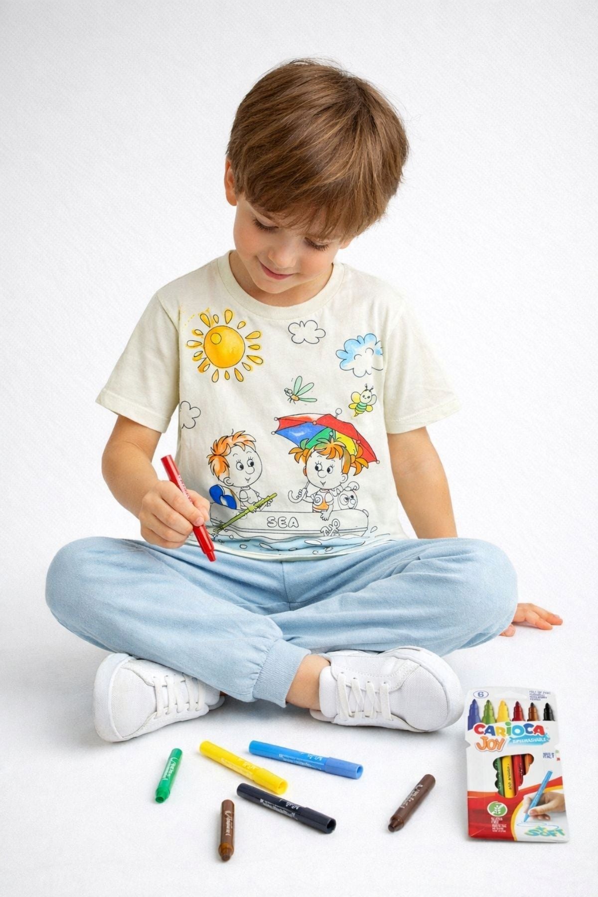 Boyanabilir Çocuk Pijama Takımı - 6'lı Kalem Hediyeli