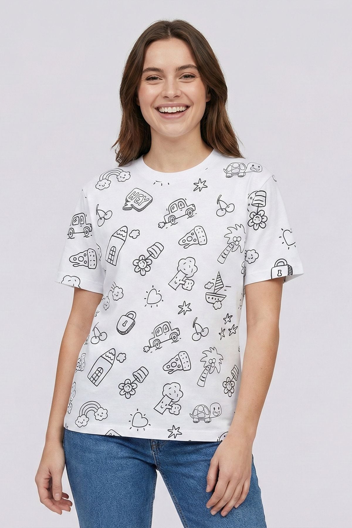 En Sevimli Figürleri Özel Kalemi ile BOYANABİLİR Yetişkin T-Shirt (Yıkama Sonrası Leke Bırakmaz)