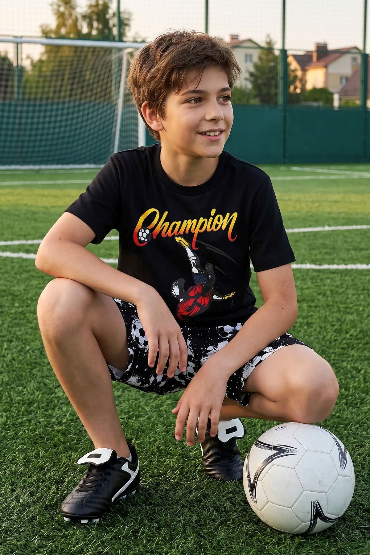 Erkek Çocuk Champion Futbol Baskılı Şort Alt - Üst Takım