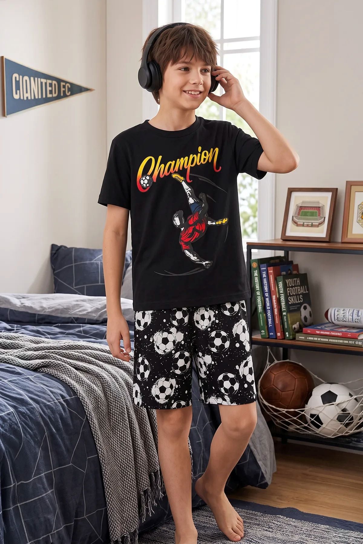 Erkek Çocuk Champion Futbol Baskılı Şort Alt - Üst Takım