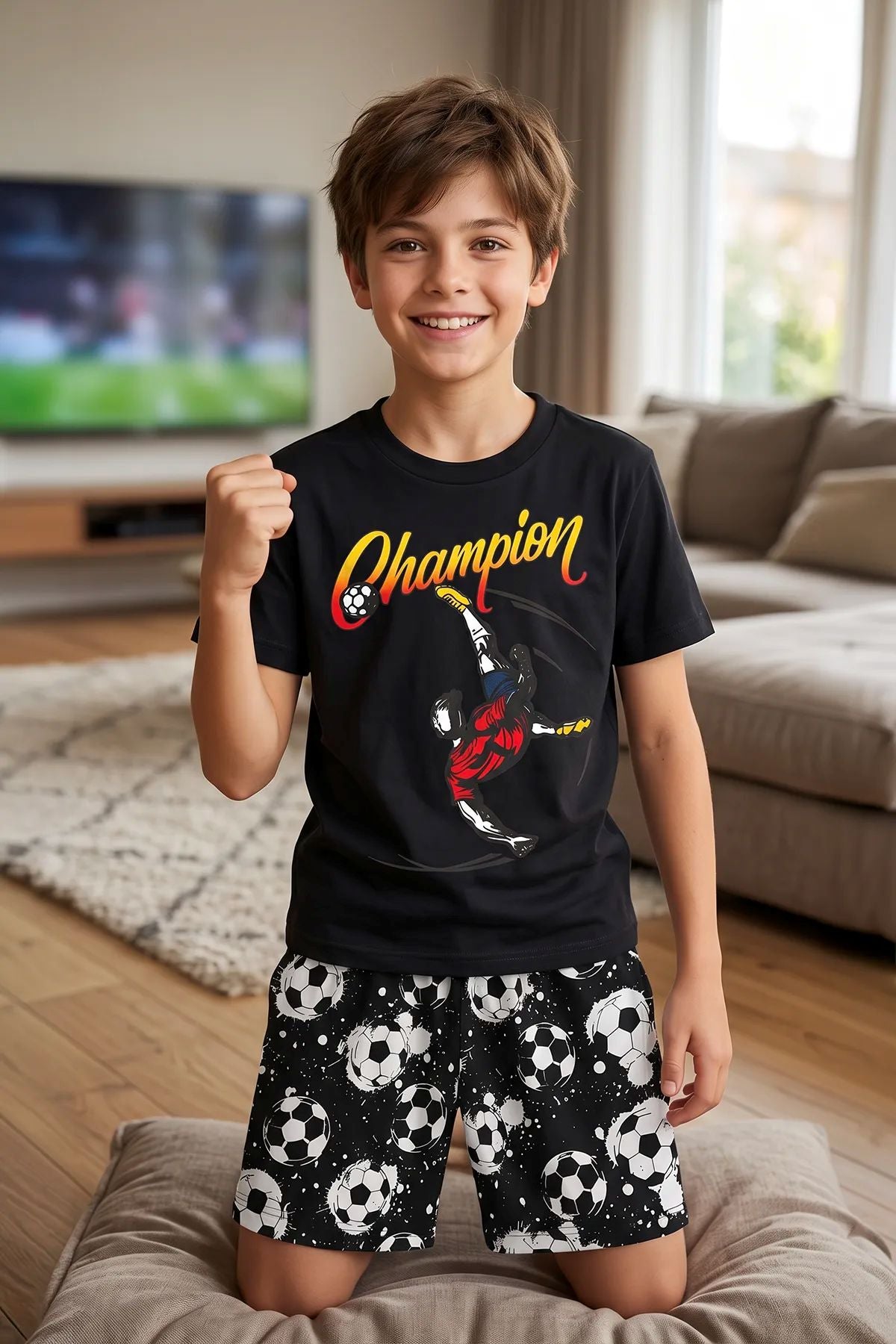Erkek Çocuk Champion Futbol Baskılı Şort Alt - Üst Takım