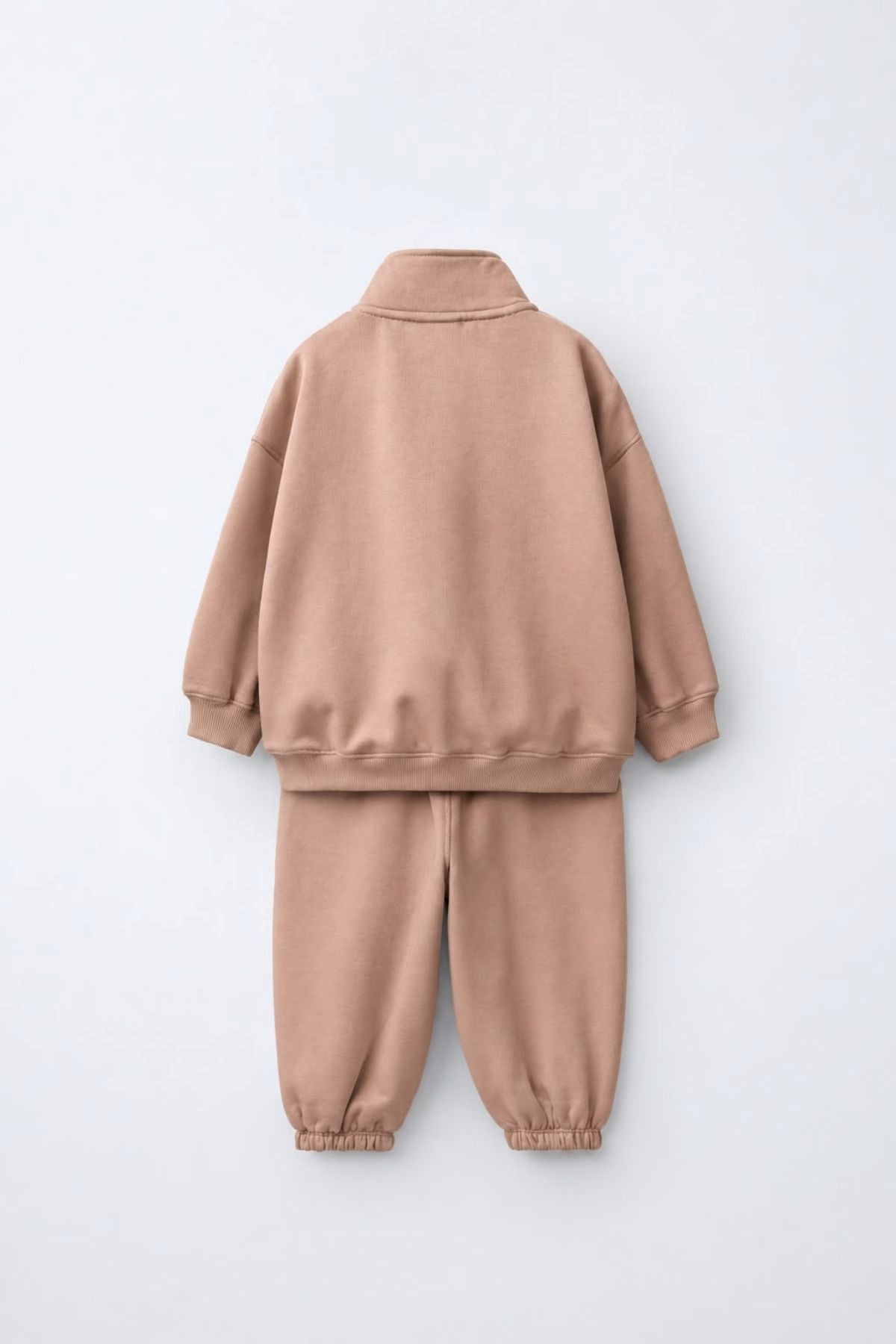 Unisex Çocuk Yarım Fermuarlı Dik Yaka Düz Renk Sweatshirt Ve Eşofman Takımı