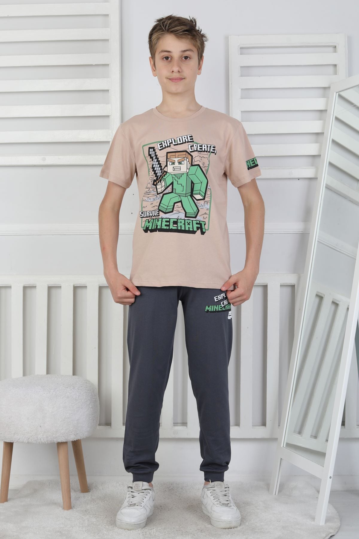 Explore Create Desenli Erkek Çocuk Süprem Kısa Kollu Pijama Takımı