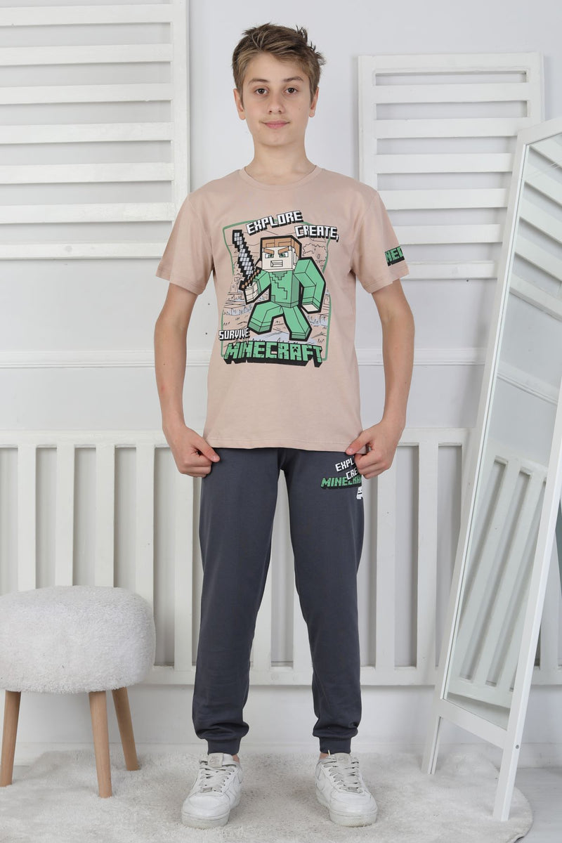 Explore Create Desenli Erkek Çocuk Süprem Kısa Kollu Pijama Takımı