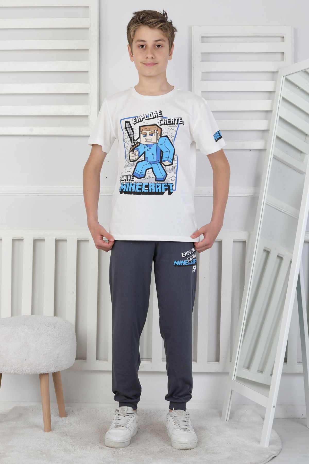 Explore Create Desenli Erkek Çocuk Süprem Kısa Kollu Pijama Takımı