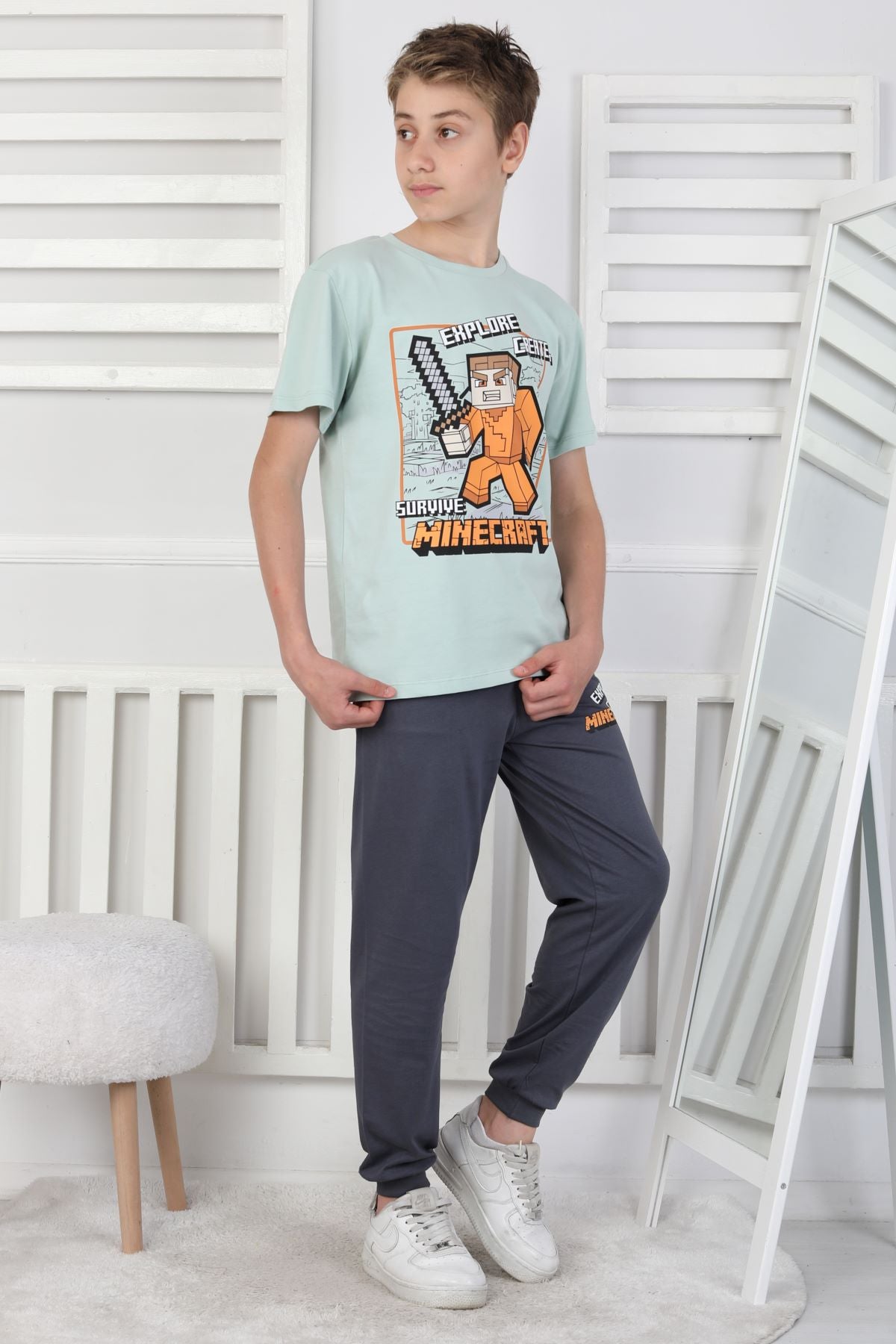 Explore Create Desenli Erkek Çocuk Süprem Kısa Kollu Pijama Takımı