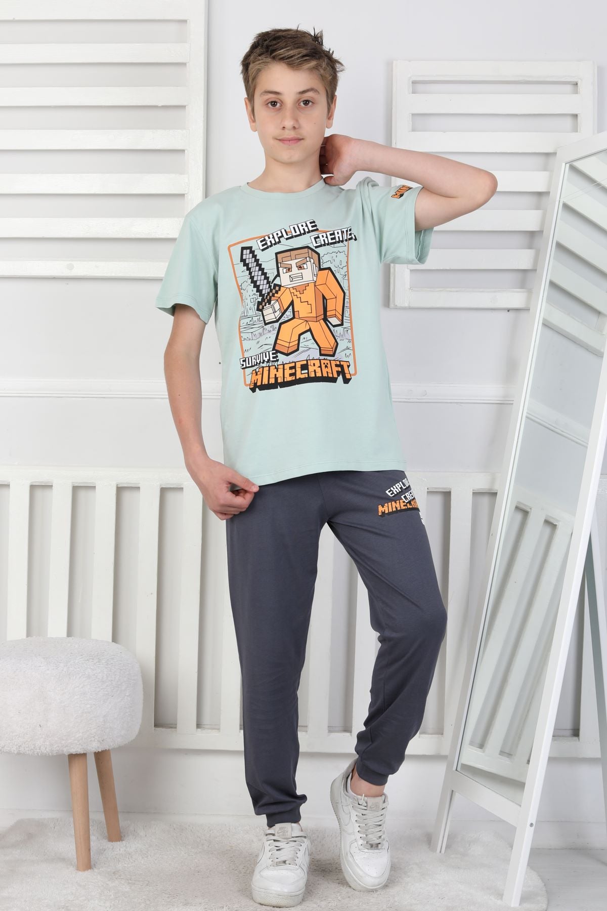 Explore Create Desenli Erkek Çocuk Süprem Kısa Kollu Pijama Takımı