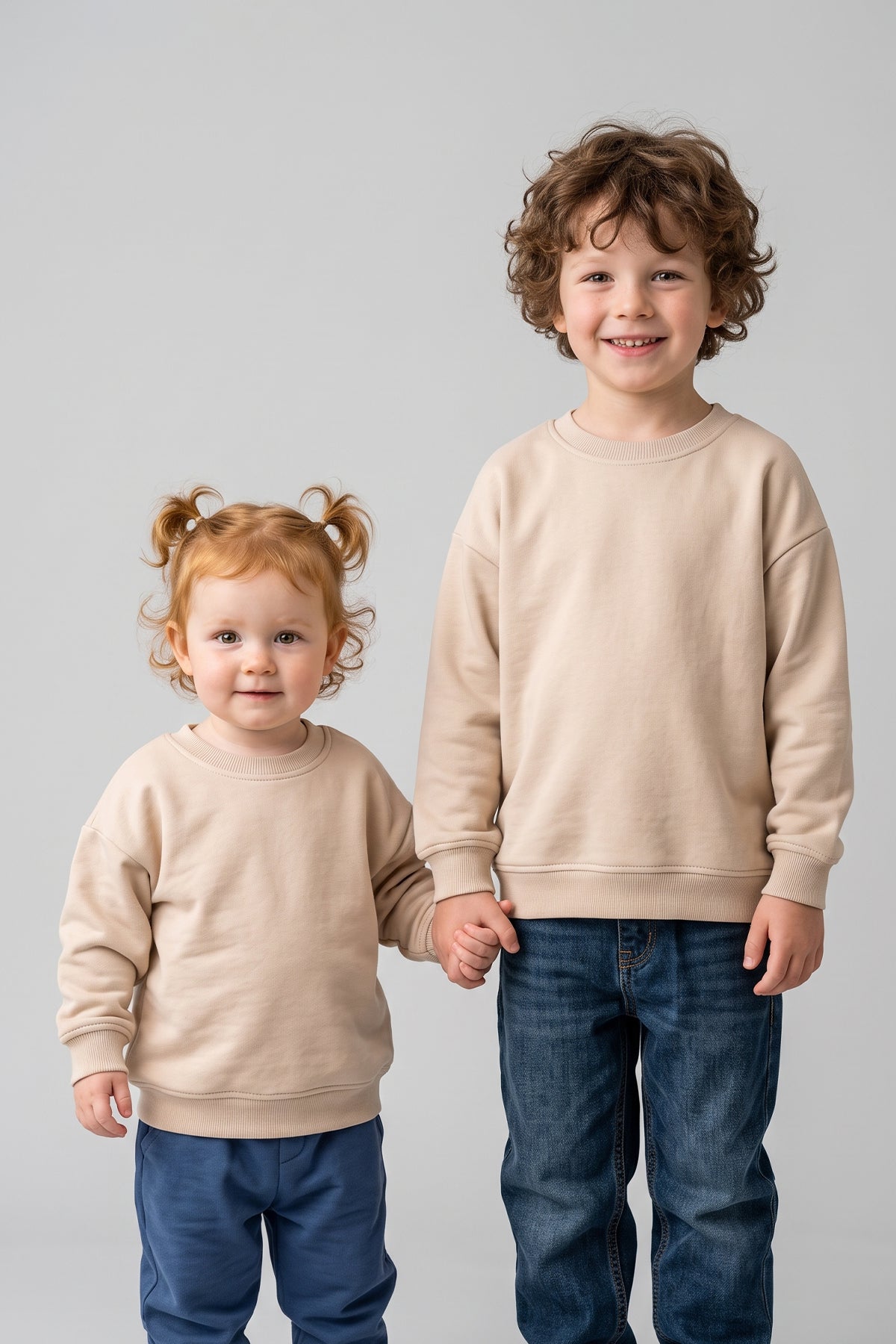 Basic Düz Renk Pembe Fırçalı Yumuşak %100 Pamuk Sweatshirt