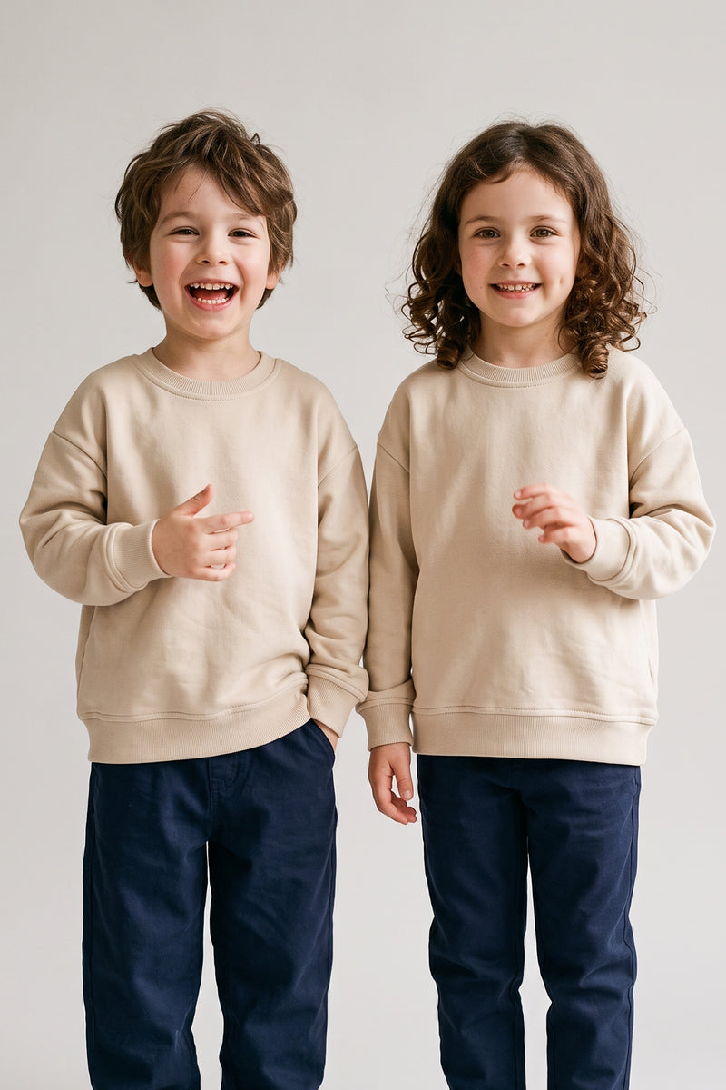 Unisex Çocuk Basic Düz Fırçalı %100 Pamuk Sweatshirt
