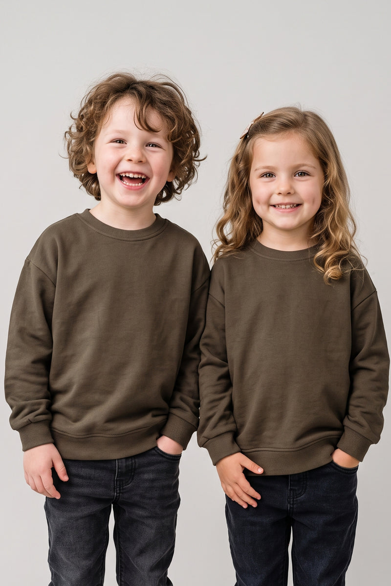Basic Bisiklet Yaka Şardonlu Çocuk Sweatshirt 3-12 Yaş